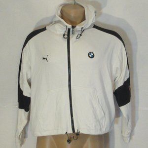 Puma Hoodie BMW Moto sport  Jacket White Black Zipped Long Sleeves Size Large